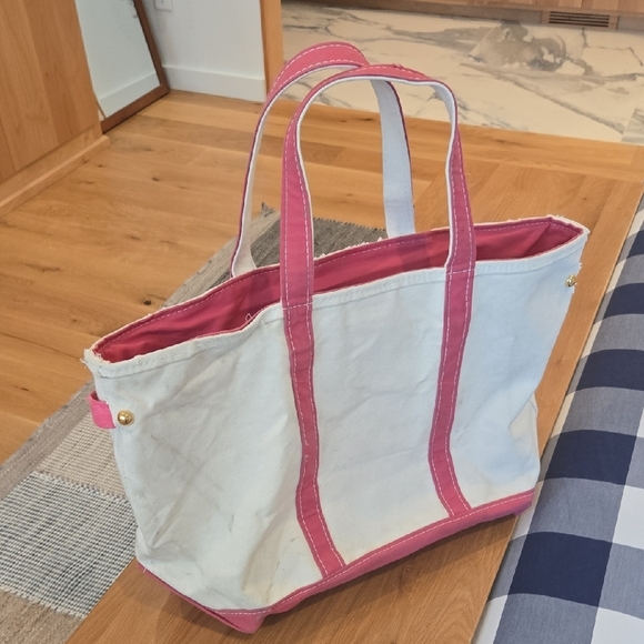 L.L. Bean Pink and Cream Tote Bag, Customized, Distressed, XL, GUC, Zipper - Picture 4 of 8
